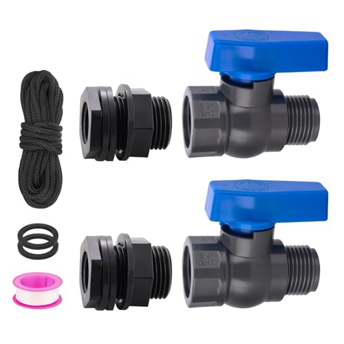 PVC Rain Barrel Spigot Kit 2 Pack 3/4" GHT Garden Hose Shut Off Valve With Bulkhead Fitting Garden Hose Thread Ball Valve for Water Adapter Tanks, Aquariums, Tubs, Pools