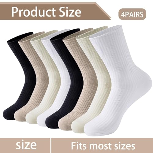 4 Pairs Women's Medium Calf, Thin, Premium Cotton Socks - Aesthetic Sports Socks for Casual Wear, Knitted, Brown2