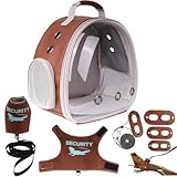 Bearded Dragon Carrier Backpack with Two Security Printing Harness with Leash Sets, Reptile Lizard Travel Bag to Carry and Transport Small Animal Kitten Bunny Guinea Pig to Vet(Brown, PU Leather)