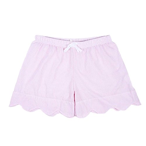 MONOBLANKS Women Seersucker Scallop Lounge Shorts Can be Personalized or Monogrammed (M, Pink)