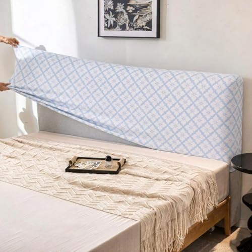 Image of HOMETHREADS 200 GSM Stretchable Jacquard Headboard Cover | Soft, Dust-Proof & Wrinkle-Resistant Bed Back Protector | Fits Leather, Wooden & Fabric Bedsides | for 6ft to 6.5ft Beds | (Blue, 178x65Cm)