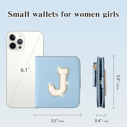 Image of RNIEGA Initial Wallet Women Small Teen Girl Gifts Trendy Stuff Girls Wallets Personalized Christmas Birthday Gift for Women Friends Daughter Granddaughter 6 7 8 9 10 11 12 13 Year Old Blue J