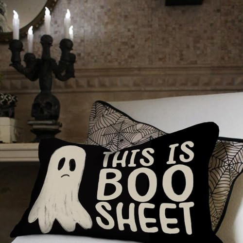 AACORS Halloween Pillow Cover 12X20 Inch Ghost Funny Halloween Saying Decoration Holiday Farmhouse Pillow Case Decor for Home Sofa Couch Indoor Outdoor AA188-12