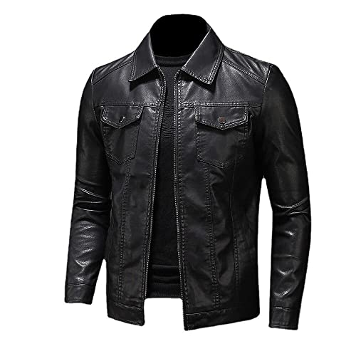 TIPTOP Men's Motorcycle Leather Jacket Large Size Pocket Black Zipper Lapel Slim Fit Shirt Style Leather coat3