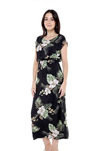 Image of Hawaii Hangover Women's Hawaiian Cap Sleeve Maxi Dress Signature Prints | Cap Sleeves; Maxi Length; Soft Rayon Fabric; Signature Tropical Prints; Resort Vacation Style