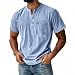 Men's Henley Shirt 100% Cotton Acid Wash Tee Short Sleeve Solid Retro Vintage Style Washed Henley Casual T-Shirt (Blue,XX-Large)