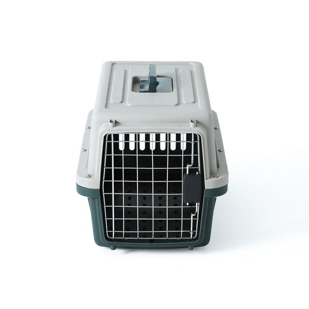 The Pets Company IATA Approved Airline Travel Plastic Crate, Folding Transport Box, Portable Pet Travel Carrier, Basket, Cage & Kennel House for Puppies & Small Dogs - Bottle Green (19" X 12" X 12") 1