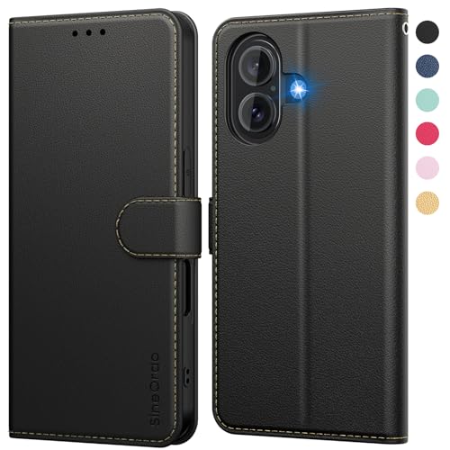 SineOrdo Cover per iPhone 16 Custodia, Custodia iPhone 16 Cover Libro Portafoglio Folio Pelle Flip Stand Case - Ner