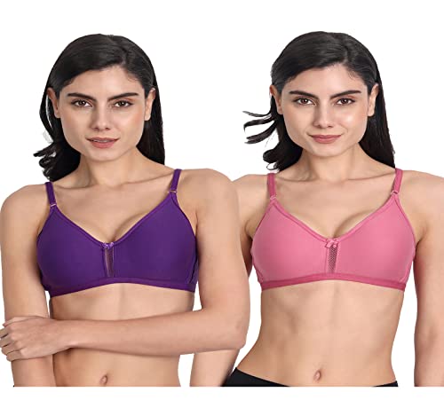 Image of Aimly Women's Cotton Blend Seamless Non-Wired Adjustable Strap Bra Pack of 2
