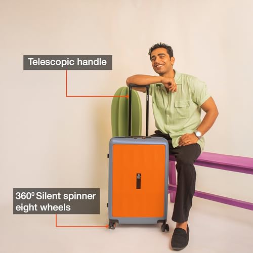 Image of Nasher Miles Zanzibar TSA Lock Hard-Sided Polycarbonate 8 Wheels Double Spinner Check-in Luggage Orange Grey 24 inch |65cm Trolley Bag| Suitcase,Medium