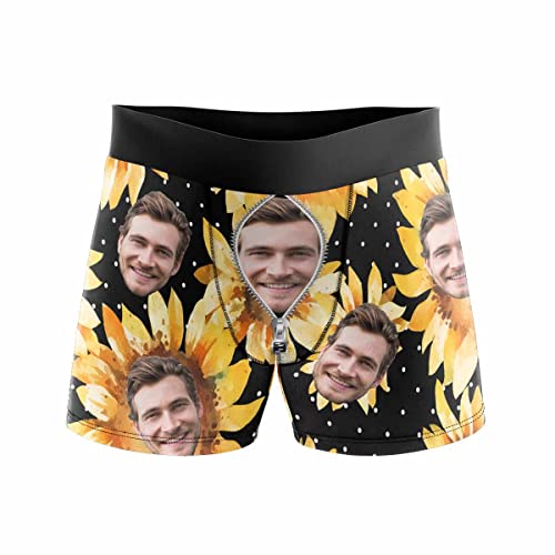 Custom Men's Boxer Briefs Funny Face Sunflower Pattern for Men Personalized Lucky Day Underwear for Guys