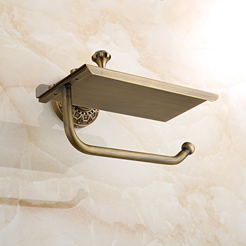 Beelee Bathroom Tissue Holder/toilet Paper Holder Solid Brass Wall-mounted Toilet Roll Holder, Toilet Paper Tissue Holder with Mobile Phone Storage Shelf Antique Brass Finished