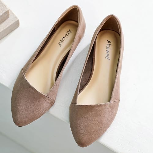 Image of Ataiwee Women's Wide Flat Shoes Pointed Elegant Ballet Flats.