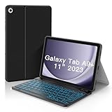 JUQITECH Keyboard Case for Samsung Galaxy Tab A9 Plus/A9+ 5G 11 Inch 2023 SM-X210/X216/X218 Smart Soft Case with Keyboard Bluetooth Wireless Magnetically Keyboard Tablet Stand Cover, Black