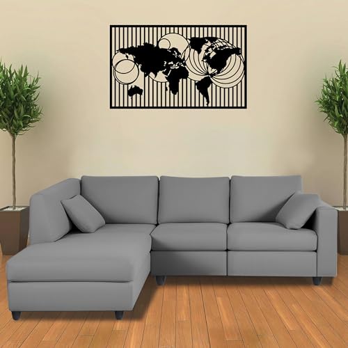 Image of Florian LHS 4 Seater L Shape Sofa Set for Living Room (Dark Grey Fabric) Premium Fabric Sofa