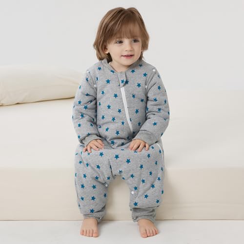Image of Duomiaomiao 3.5 TOG Toddler Sleep Bag 12-24 Months 100% Cotton Winter Side Open Zipper Baby Sleep Sack with Feet, Warm Toddler Wearable Blanket