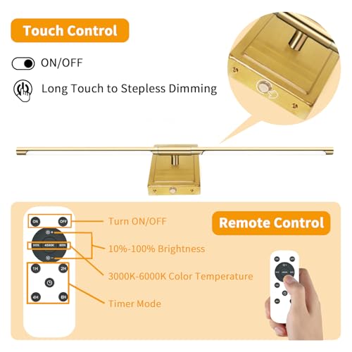 Image of Wall Sconces Set of 2 Battery Operated, 8000mAh USB Rechargeable Wall Sconce with Remote Control, 360Rotate Dimmable 3000K-6000K LED Dimmable Picture Lamp for Living Room, Bedroom, Hallway (28inch)