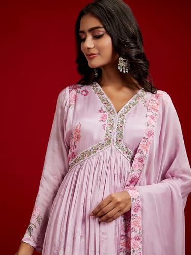 Image of Libas Womens Woven Design Silk Blend Straight Kurta With Trousers and Dupatta | daily wear suit