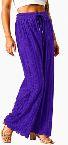 Image of Ebifin Women Pleated Palazzo Pants, Elastic Waist, Free Size, Casual Summer Wide Leg Trousers, Flowy Lightweight Lounge Pants for Travel, Vacation