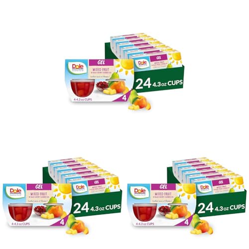 Dole Fruit Bowls Mixed Fruit in Black Cherry Flavored Gel, Back To School, Gluten Free Healthy Snack, 4.3 oz, 24 Total Cups (Pack of 3)