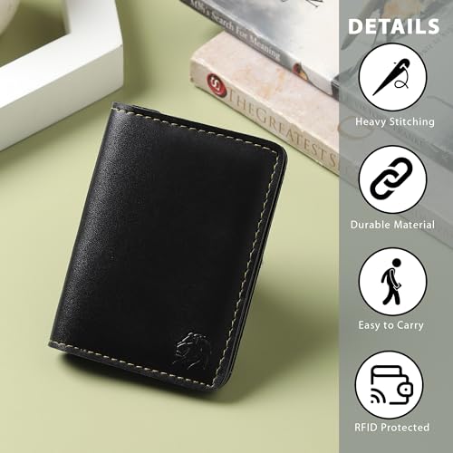 Image of VEMILIO Vegan Leather Card Holder Wallet for Men & Women | Slim Bi-Fold Design | RFID Protected | Button Closure | 3-4 Card Slots | Durable & Travel-Friendly (Green