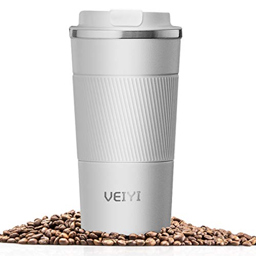 VEIYI Termo de acero inoxidable, 510 ml, taza de café To Go, vaso de viaje con tapa, 100% a prueba de fugas y doble…