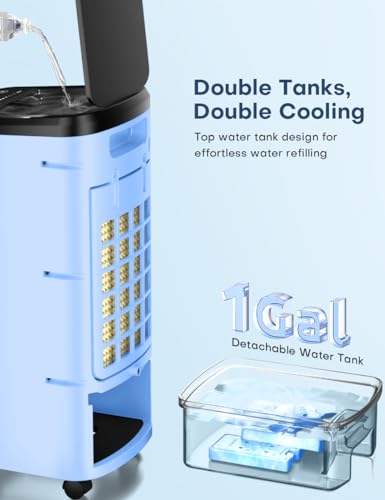 Image of 43-INCH Evaporative Air Cooler, Portable Air Conditioners w /Cool Mode & 3 Speeds, 12H Timer for Auto-Off & Remote, 1 Gallon Water Tank, Wider Oscillating, Air Cooler for Room Bedroom Office