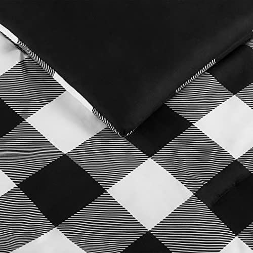 Serta Simply Clean Alex Soft 7 Piece Buffalo Check Plaid Bed In A Bag Complete Bedding Comforter Set With Sheets And Pillow Cases For All Season, Full, Black/White #TOP2