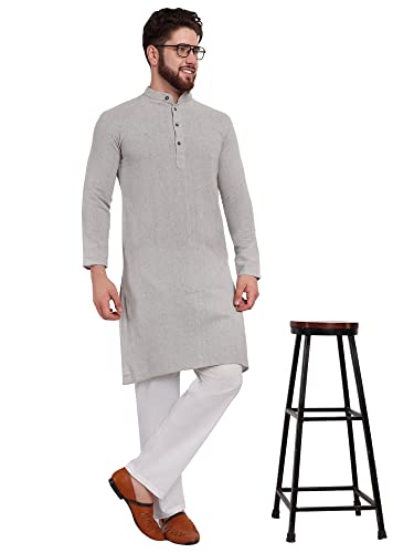 image for SKAVIJ Men’s Natural Raw Cotton Kurta Pajama Set - Traditional Eid &