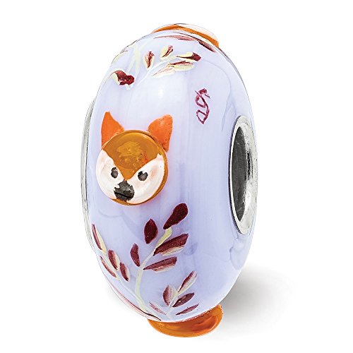 Solid 925 Sterling Silver Hand Painted Copper Fenton Glass Bead Small Charm Tiny Pendant 14.8mm