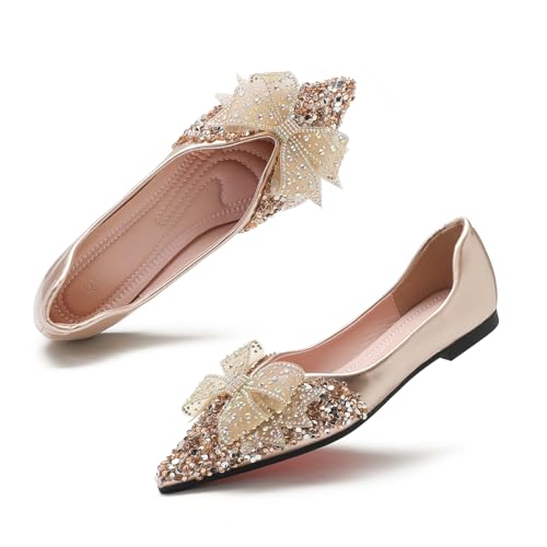 Flats Shoes Women Rhinestone Wedding Flats Comfort Pointed Toe Ballet Flat Shoe Low Heel Dress Shoes Sparkly Flats for Women4