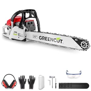 GREENCUT GS610X - Tronçonneuse à essence 62cc 3,6hp, moteu thermique 2 temps, lame 20", longueur de coupe 50,8cm, pour l'abattage et l'élagage, anti-vibration