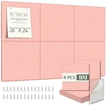 BXI Felt Bulletin Board - 36 X 24 Inches, 6 Pcs Self-Adhesive Decor Cork Boards with 30 Pushpins, Sturdy Acoustic Wall Panels for Office Work, Poster Pin Tiles for Teen Dorm Room Kitchen Classroom