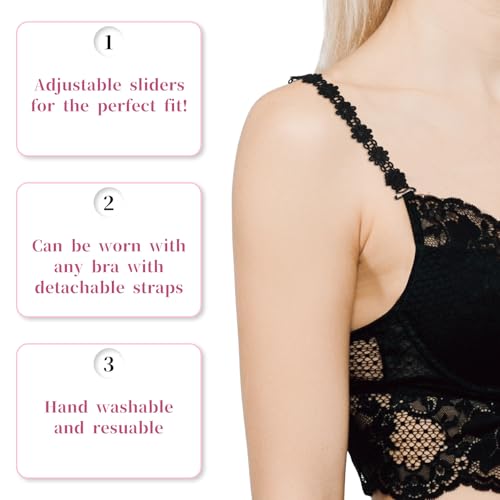 3 Pairs Women's Bra Straps Lace Flower Elastic Underwear Strap Replacement Shoulder Non-Slip (White, Beige, Black)3
