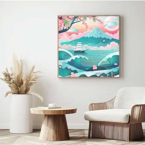 Kit de peinture par numéros de paysage pour adultes, aquarelle par numéros pour débutants, peinture à l'huile pour décoration murale de la maison - (20 x 20 cm, avec cadre) MK90