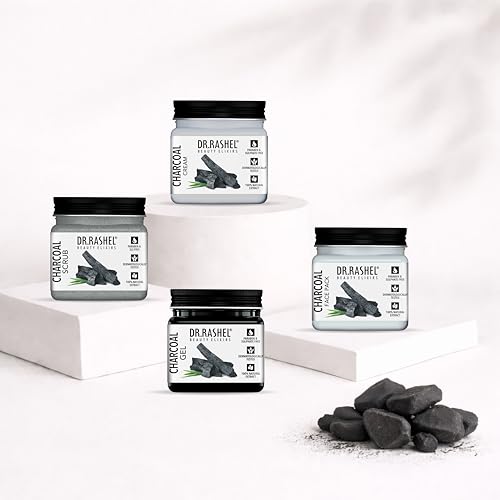 Image of DR.RASHEL Charcoal Skincare Kit | Scrub, Gel, Cream, Face Pack | With Activated Charcoal | Deep Cleansing | Detox & Oil Control | 4-in-1 Set