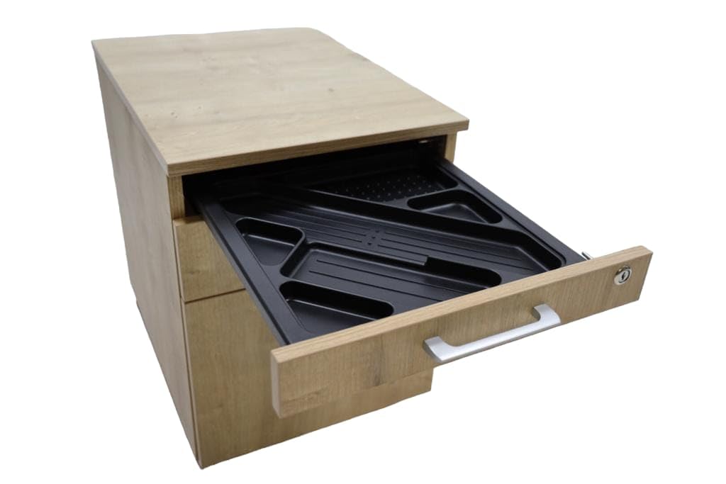furni24 Rollcontainer, abschließbarer Aktenschrank mit Schubladen, Büroschrank mit Rollen, für Akten und Dokumente, fürs Büro, Schreibtischcontainer Holz, 3 Schübe Eiche, 43x59x57h