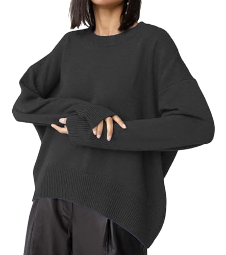 Image of Ckikiou Oversized Crewneck Cute Slouchy High Low Sweater for Women Fall Winter Casual Long Sleeve Soft Knitted Pullover Top