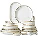 Zestawy porcelanowych misek i talerzy Okrągłe, ceramiczne zestawy obiadowe, 26-częściowy zestaw naczyń kamionkowych ze złotym obrzeżem na 6, ceramiczne miski do makaronu Zestawy obiadowe perfect