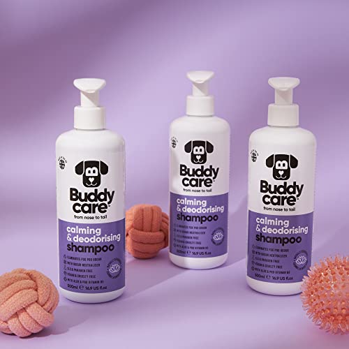 Beruhigendes & desodorierendes Shampoo von Buddycare - Lavendelduftendes Hundeshampoo - Mit Aloe Vera und Pro-Vitamin B5 (500ml)