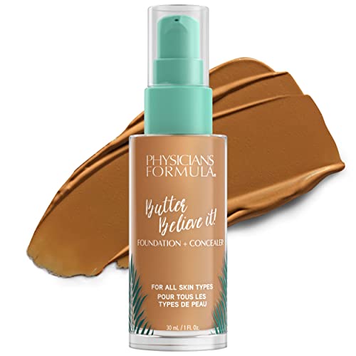 Physicians Formula Butter Believe It! Foundation + Concealer Tan-To-Deep | Dermatologist Tested, Clinicially Tested #TOP5