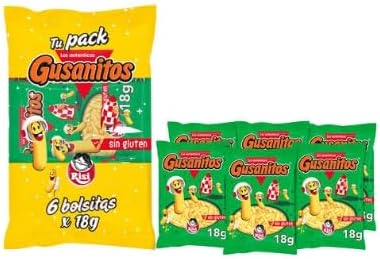 Risi Gusanitos Party Pack, Soft Corn Puffs, Savoury Maize and Corn Flavor, 36 Individual Bags, 6 Packs of 6 x 18g, Gluten Free