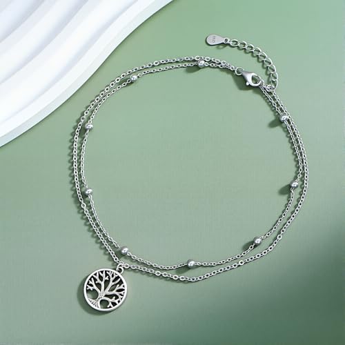 Image of CHIC & ARTSY Women Anklets S925 Sterling Silver Dainty Layered Anklet Bracelet Adjustable Multilayer Beach Ankle Bracelet Summer Jewelry for Women 10-11 Inches