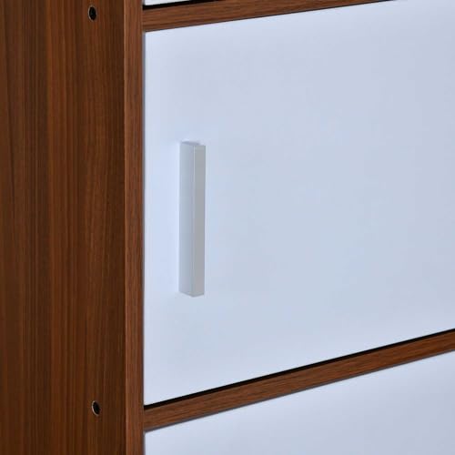 Image of Nilkamal Sear 5 Tier Wooden Storage Cabinet | Free Standing Book Shelf with 3 Doors & 3 Spacious Shelves | Engineered Wood | Organizer for Home & Office | Classic Walnut & White | DIY(Do It Yourself)