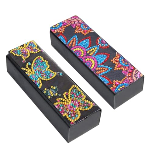 Image of Art Crafts Diamond Painting Glasses Storage Box Accessories Mandala Leather Case Organizer for Adult Women Kids 2pcs