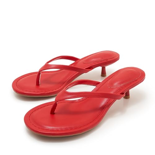 Image of Kitten Heel Thong Sandals for Women Slip-on Low Heeled Sandal Fashion Summer Flip Flops Heels