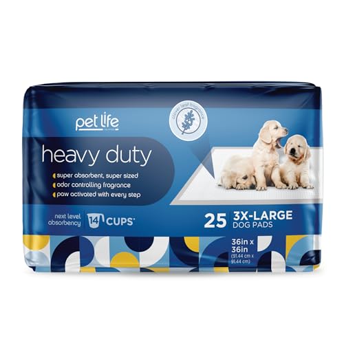 Image of Pet Life Unlimited Heavy Duty 3XL Puppy Pads for Dogs, Potty Training Pee Pads, 50 Count, 36 inch x 36 inch, Leak-Proof, Super Absorbent, Quick-Dry, Odor Control Clover Leaf Scent, Made in USA
