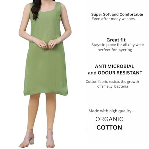 Image of Women's Sleeveless Cotton Inner Slip Dress Round Neck Soft Comfortable Fit Full Length Camisole Innerwear Summer top Undergarment for Girls
