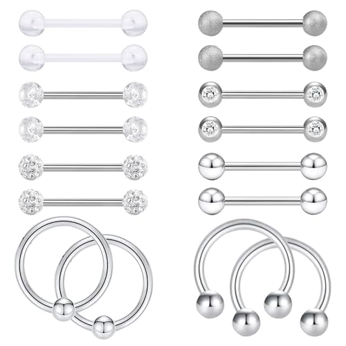 TYXHXTF 16Pcs Barbell Piercing Pezón Acero Inoxidable, Piercing