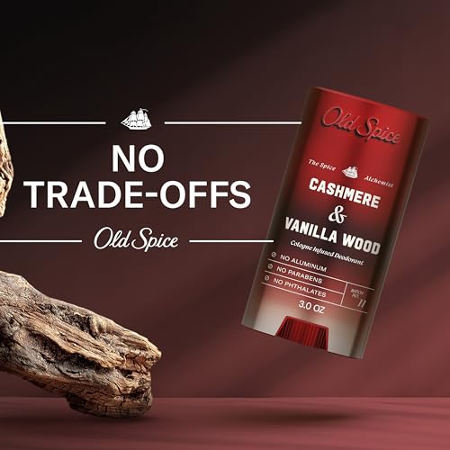 Old Spice Aluminum Free Deodorant for Men, The Spice Alchemist Collection, 24/7 Cologne Infused Scent, No Trade Off Formula, Free of Parabens & Phthalates, Cashmere + Vanilla Wood Scent, 3.0 oz